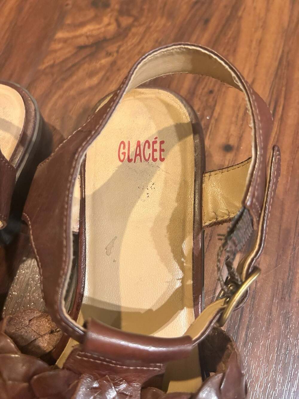 Glacee Brown Woven Leather Huarache Sandals Size 8M - Picture 3 of 10